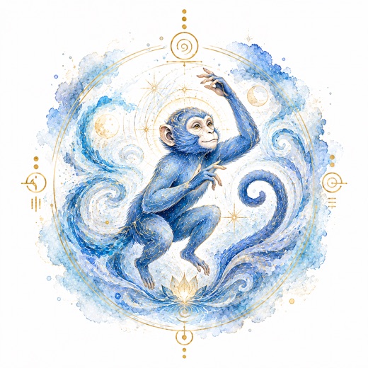 マヤ暦の太陽の紋章「青い猿」のイラスト